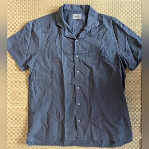 Scalpers Schawaiian Linen Short Sleeve Button Up Shirt Navy Men's Size 41